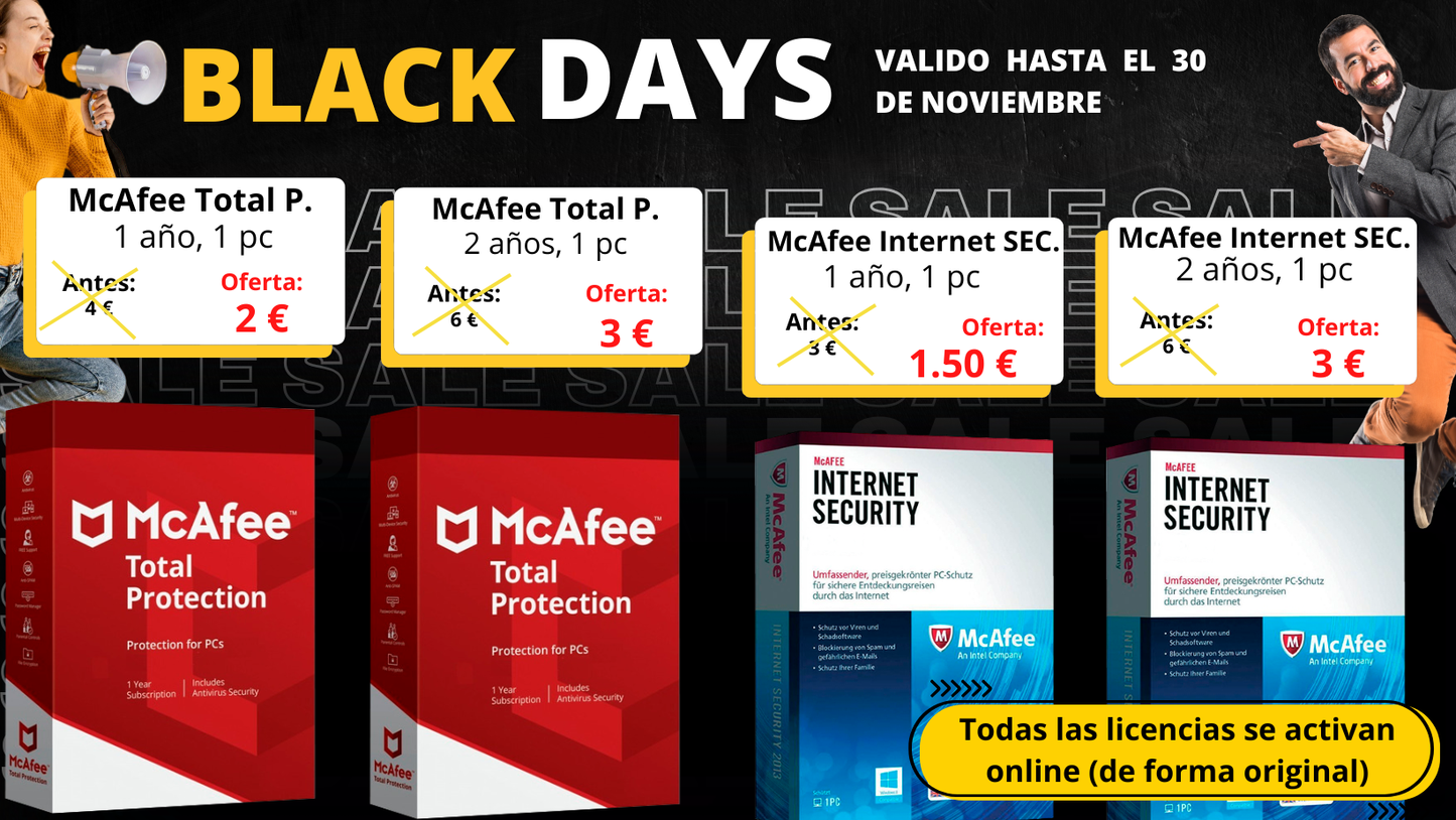 Promoción Black Days: McAfee Internet Security & McAfee Total Protection