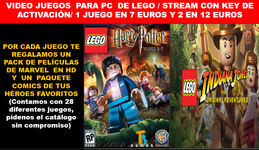 Videojuegos del mundo Lego - Steam - Global - (Harry Potter, El señor de los Anillos, Star Wars, Indiana Jones, Piratas del caribe, Marvel y DC)