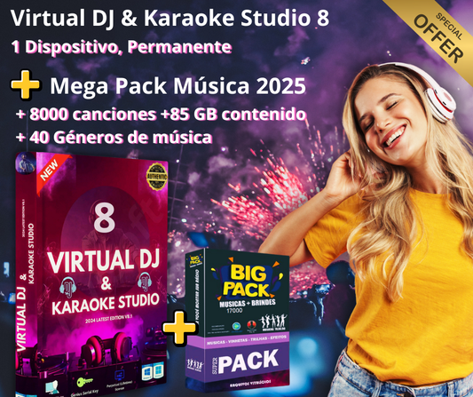 Licencia Virtual DJ & Karaoke Studio 8 Original + Paquete de música y karaoke - Permanente - GLOBAL
