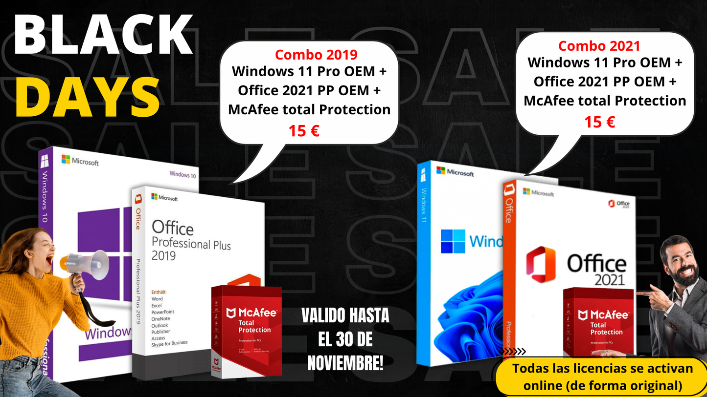 Promoción Black Days: Combo Windows 10 + Office 2019 & Combo Windows 11 + Office 2021