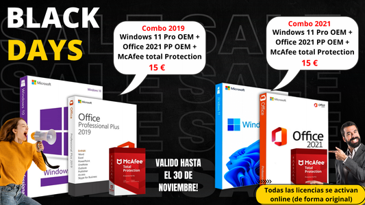 Promoción Black Days: Combo Windows 10 + Office 2019 & Combo Windows 11 + Office 2021
