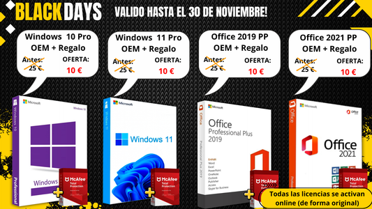Promoción Black Days: Windows 10/11 Pro OEM & Office 2019/2021 Pro OEM