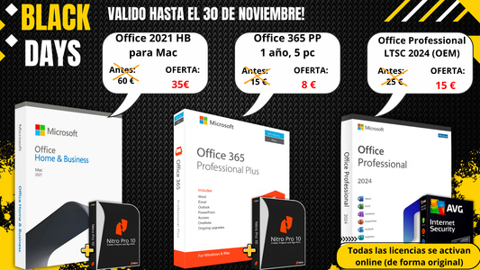 Promoción Black Days: Office 2021 HB for Mac - Office 365 PP - Office Pro LTSC 2024 OEM
